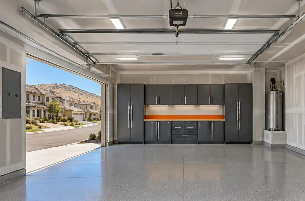 Illustration: a garage with cabinets in a typical Copper Canyon home
